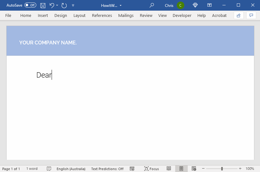 Placeholders being easily typed into a Document Template